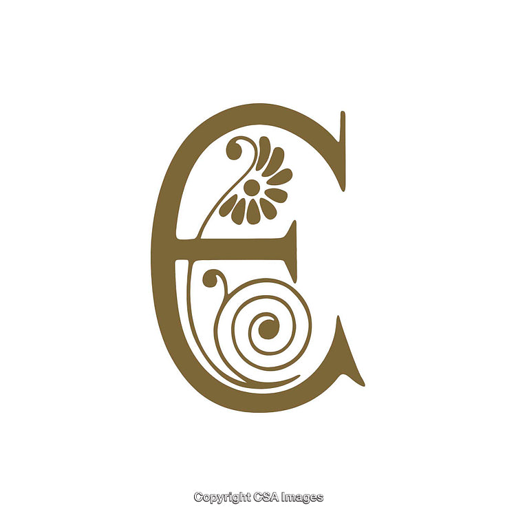 Elegant Floral Letter E in Decorative Design and Gold Color