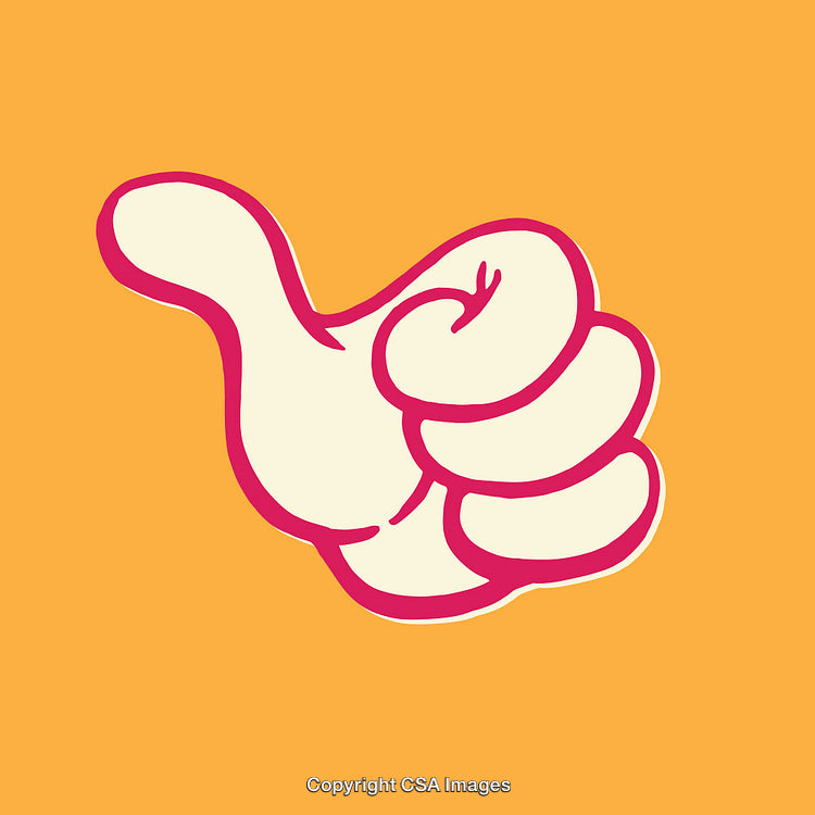 Colorful Line Art Illustration of a Thumbs-Up Gesture on Orange Background