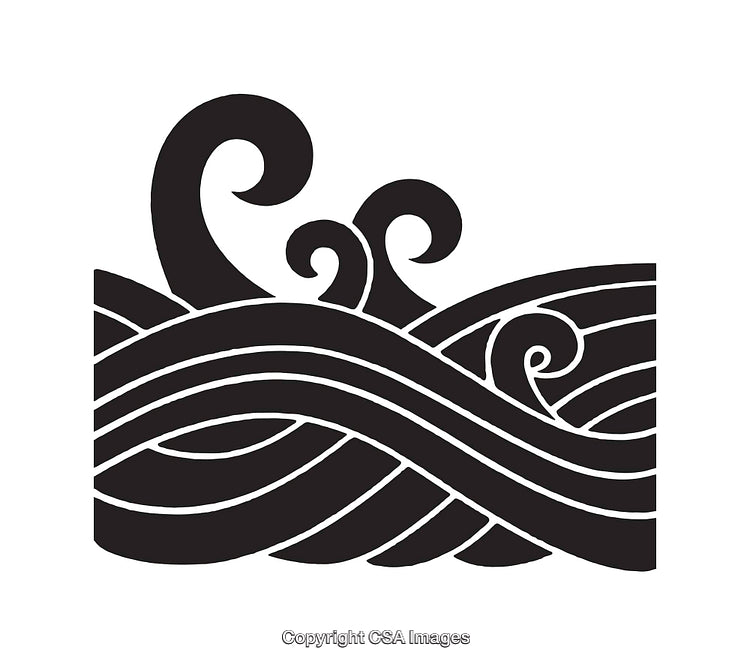 Elegant Black and White Line Art Illustration with Stylized Waves