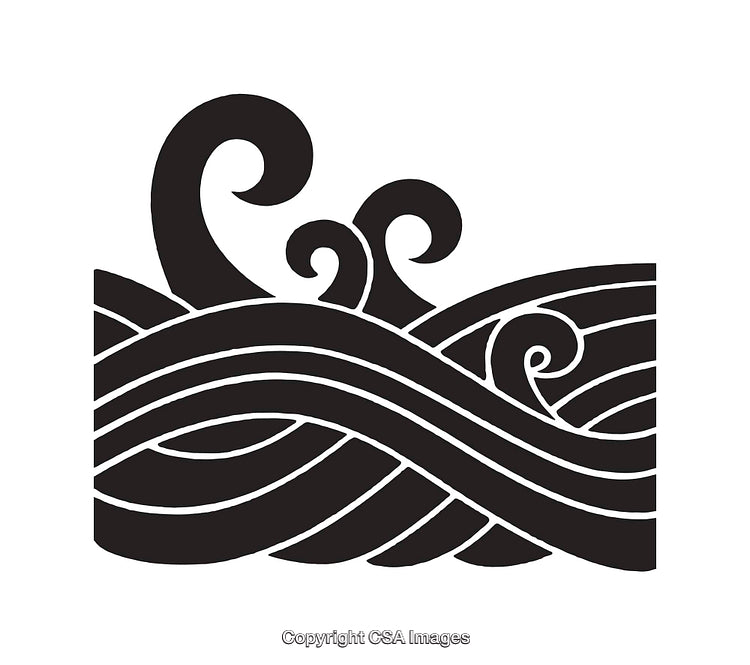 Elegant Black and White Line Art Illustration with Stylized Waves