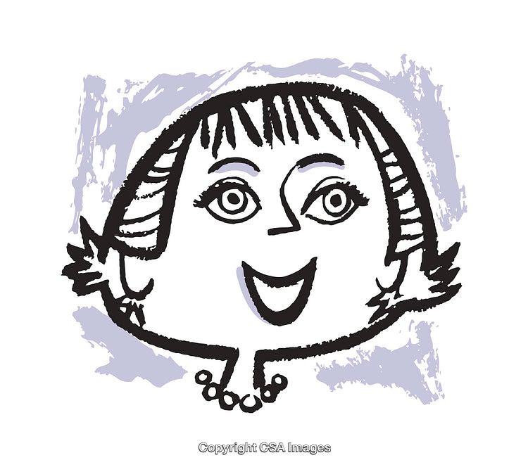 Playful Cartoon Sketch of a Happy Woman on Textured Background