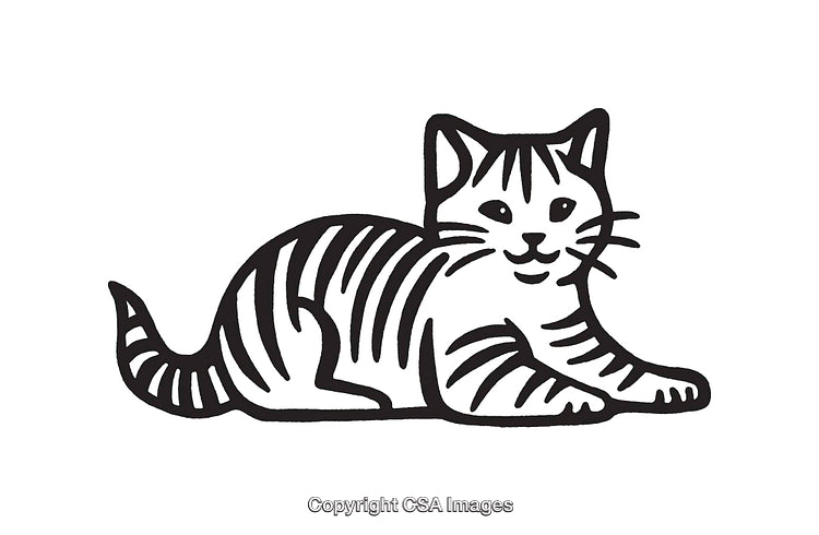 Black and White Line Art Illustration of a Smiling Cat