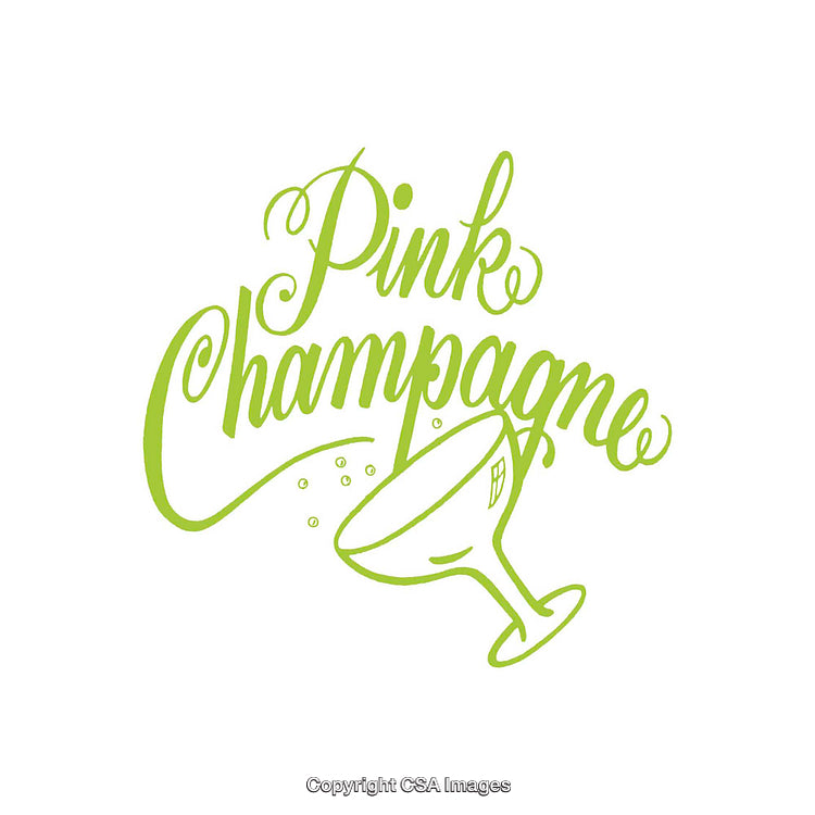 Elegant Green Calligraphy for Pink Champagne on White Background