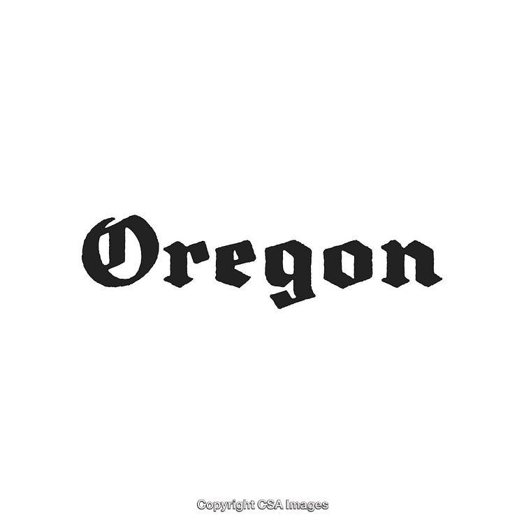 Stylized "Oregon" Text in Old English Font on a White Background