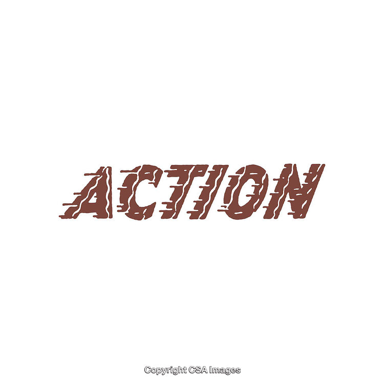 Dynamic Brown Text Design with "Action" Theme and Motion Effect