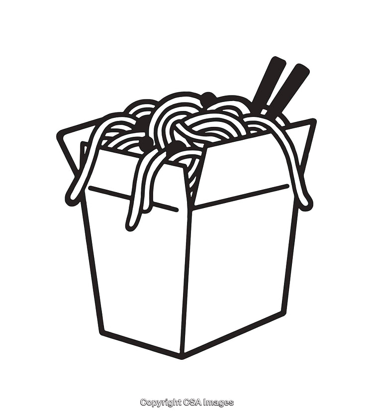 Black and White Line Art Illustration of Chinese Takeout Noodles