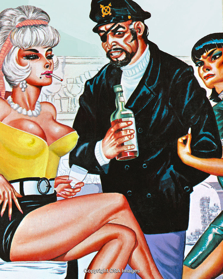 Vintage Illustration of Characters in a Social Bar Scene