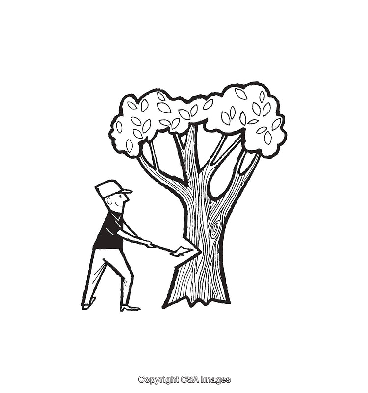 Black and White Line Art of a Man Chopping a Tree