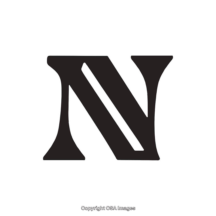 Classic Stylized Black Letter N Design Isolated on White
