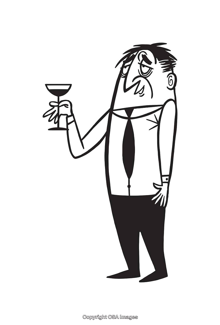 Cartoon Character Holding a Cocktail Glass Depicting Dejection