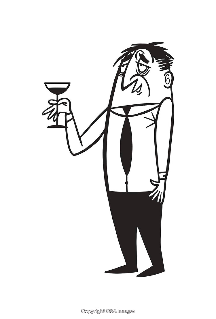 Cartoon Character Holding a Cocktail Glass Depicting Dejection