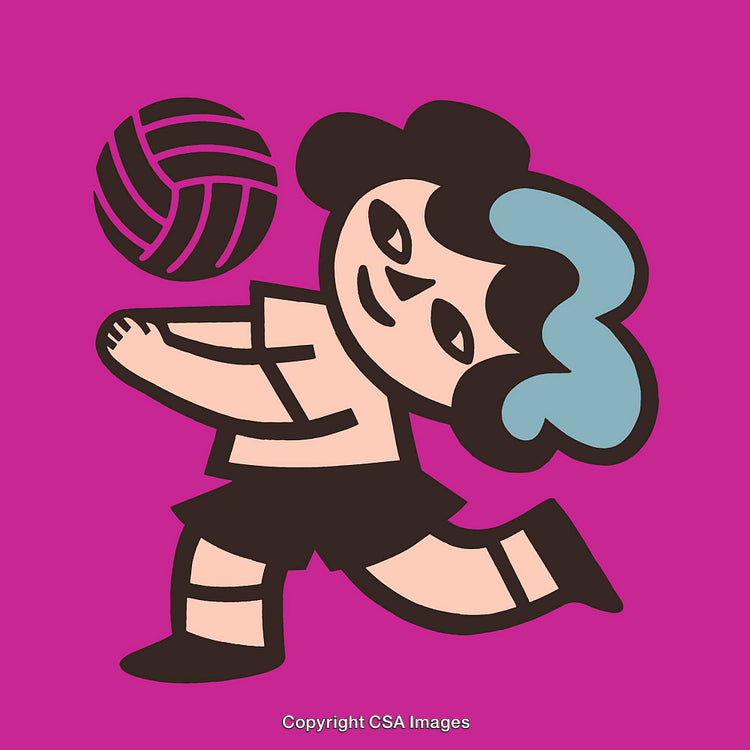 Colorful Illustration of a Person Playing Volleyball on Vibrant Background