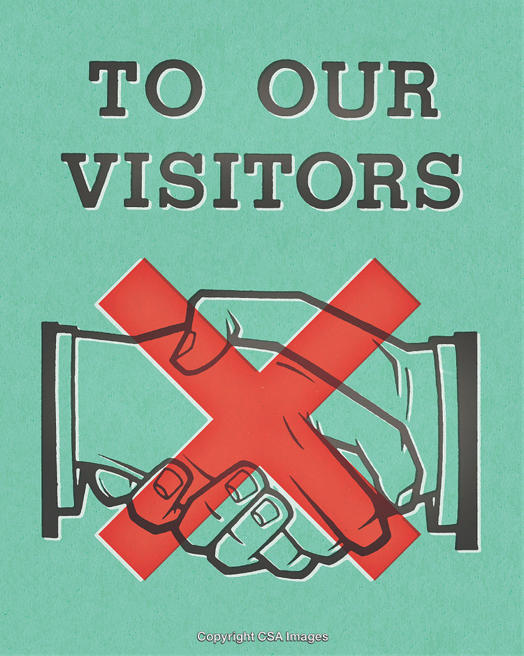Sign Prohibiting Handshakes for Visitors with Red X Mark
