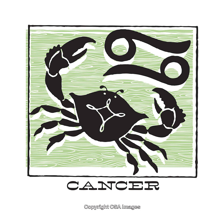 Illustration of Cancer Zodiac Sign with Crab on Green Wooden Background