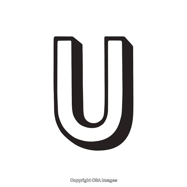 Bold Black And White Letter U Isolated on White Background