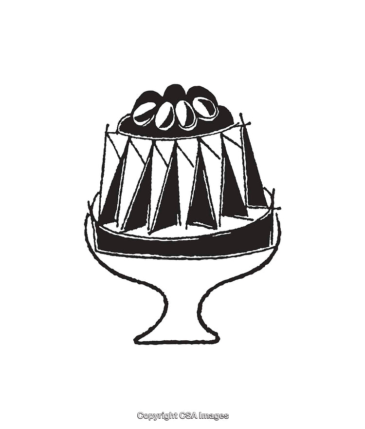 Elegant Black and White Line Art of a Cake on a Stand