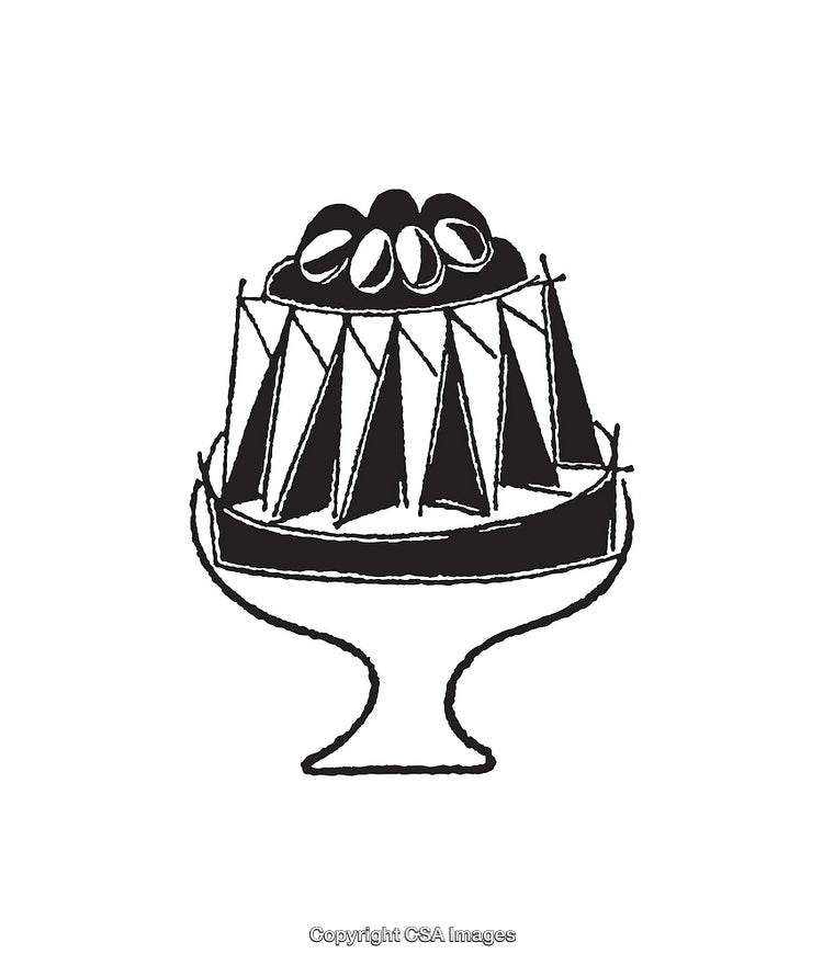 Elegant Black and White Line Art of a Cake on a Stand