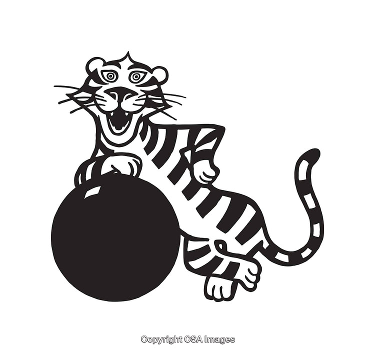 Playful Tiger Illustration Featuring Black and White Line Art