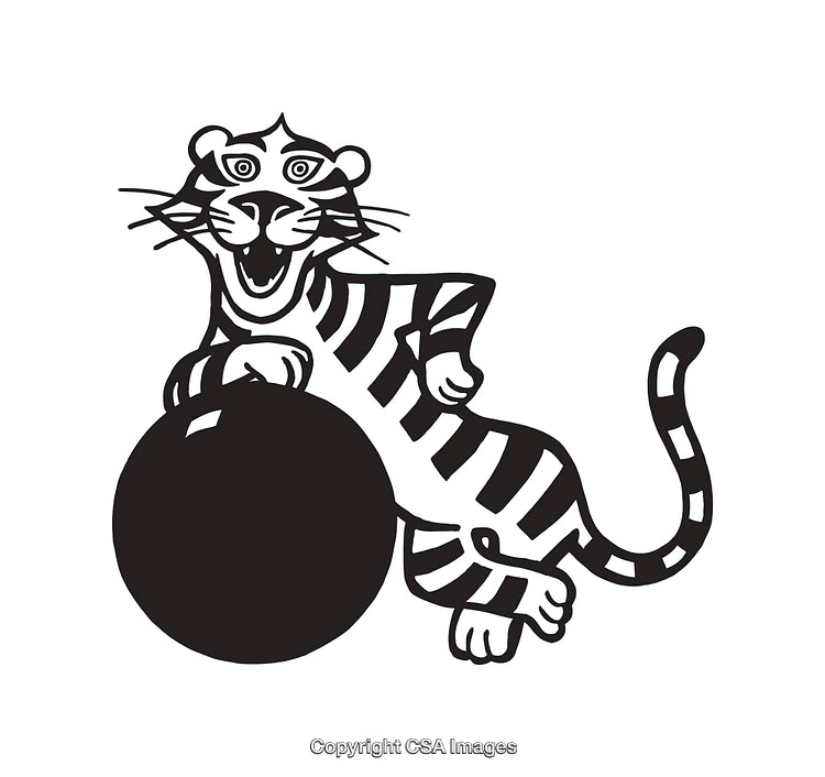 Playful Tiger Illustration Featuring Black and White Line Art