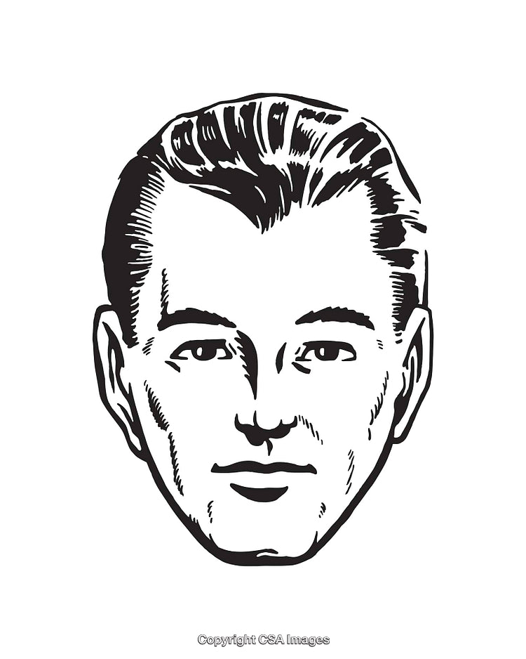 Vintage Black and White Line Art Portrait of a Man
