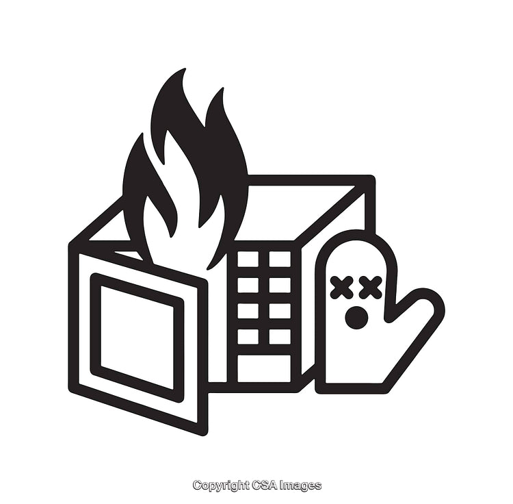 Black and White Icon of a Burning Building with a Ghost Symbol