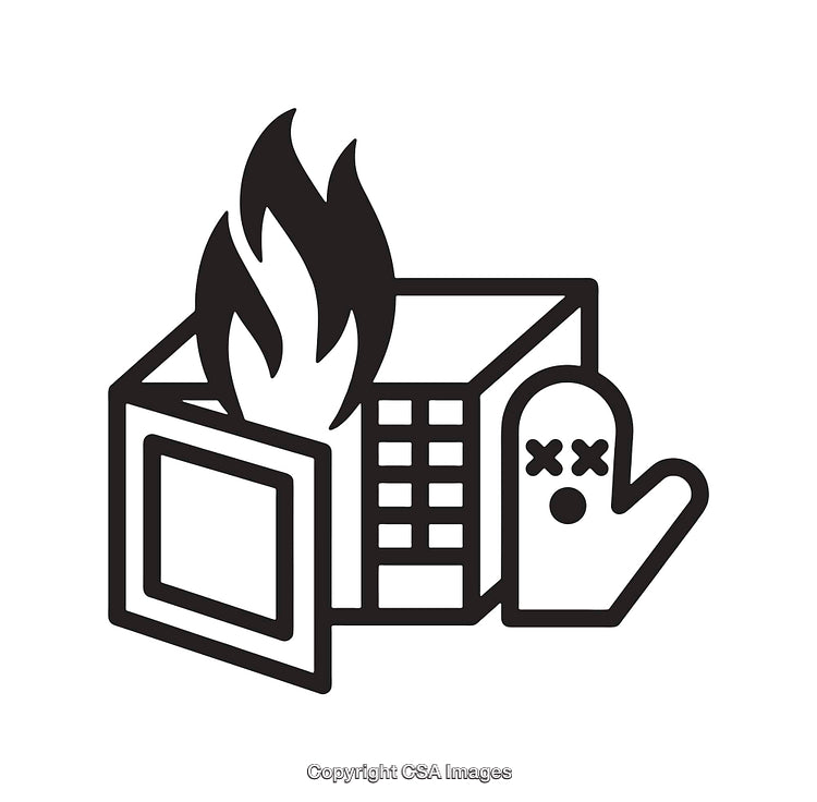 Black and White Icon of a Burning Building with a Ghost Symbol