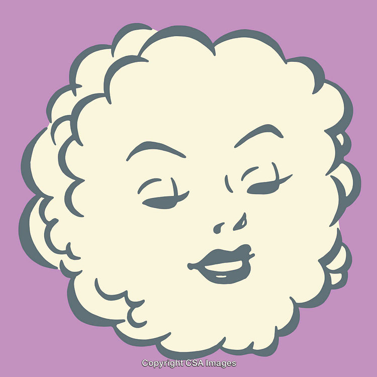 Whimsical Cloud Face Line Art Illustration on Purple Background