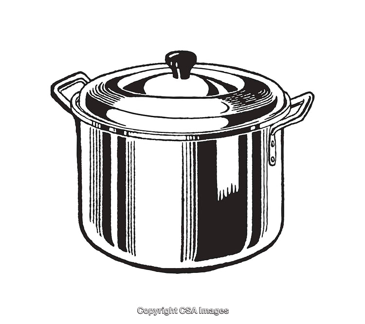 Detailed Black And White Illustration of a Cooking Pot with Lid