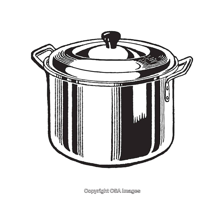 Detailed Black And White Illustration of a Cooking Pot with Lid