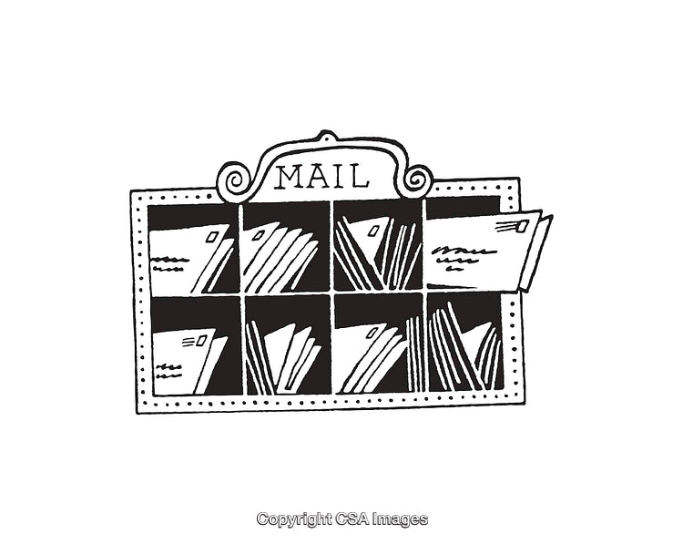 Black and White Line Art Illustration of Organized Mail in Compartments