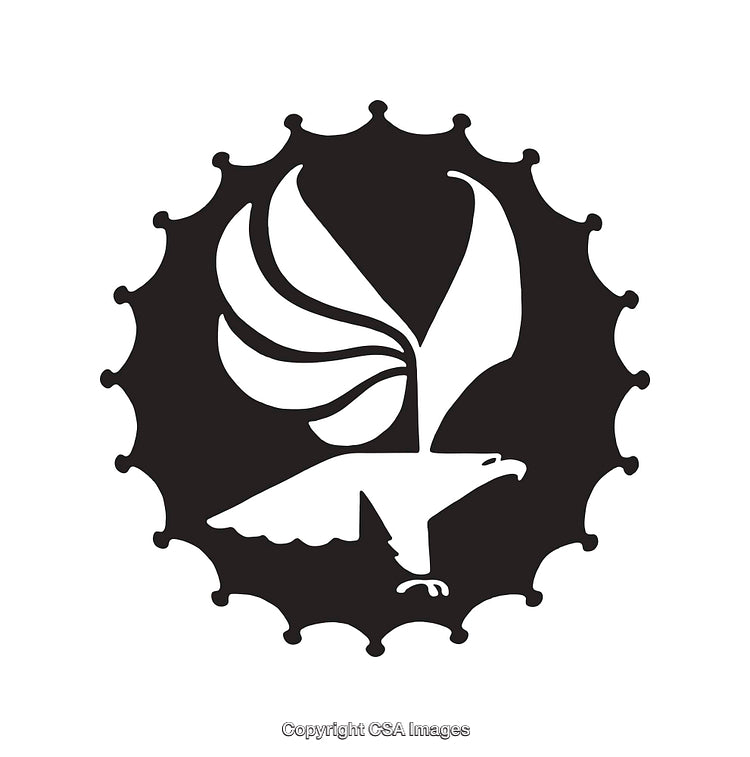 Monochrome Icon of a Soaring Eagle Within a Gear-Like Frame