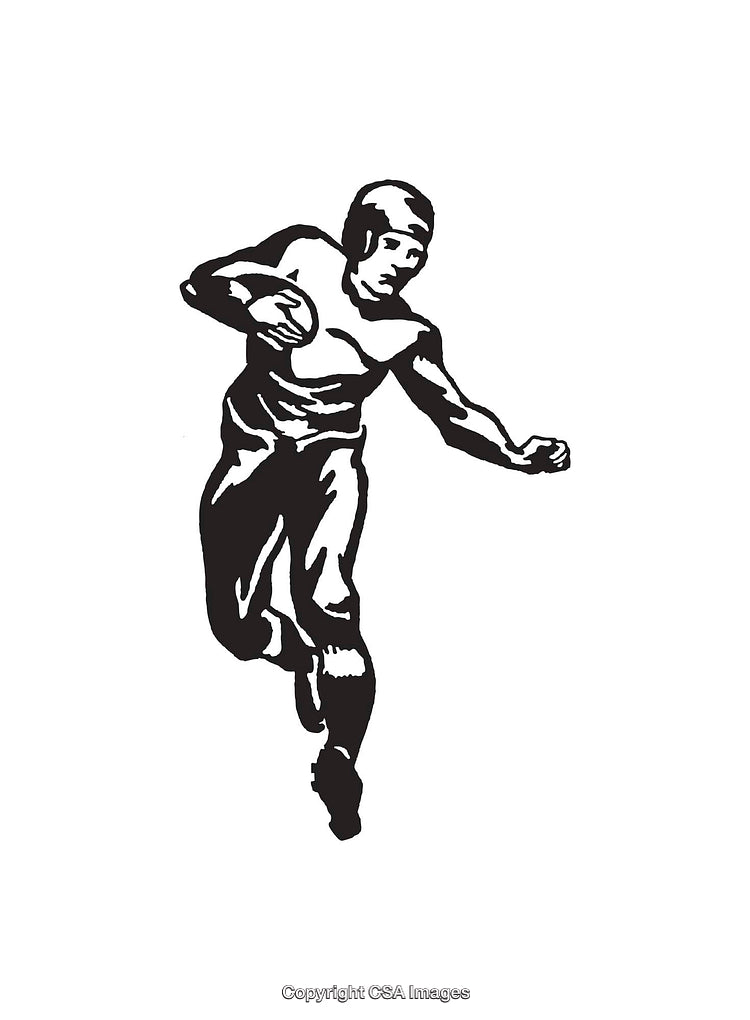 Monochrome Illustration of an Athlete Holding a Football in Motion
