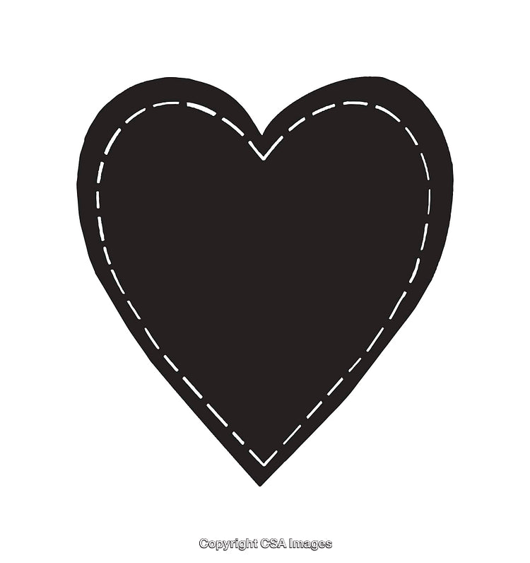 Black Heart Shape with Decorative Stitching, Isolated on White Background