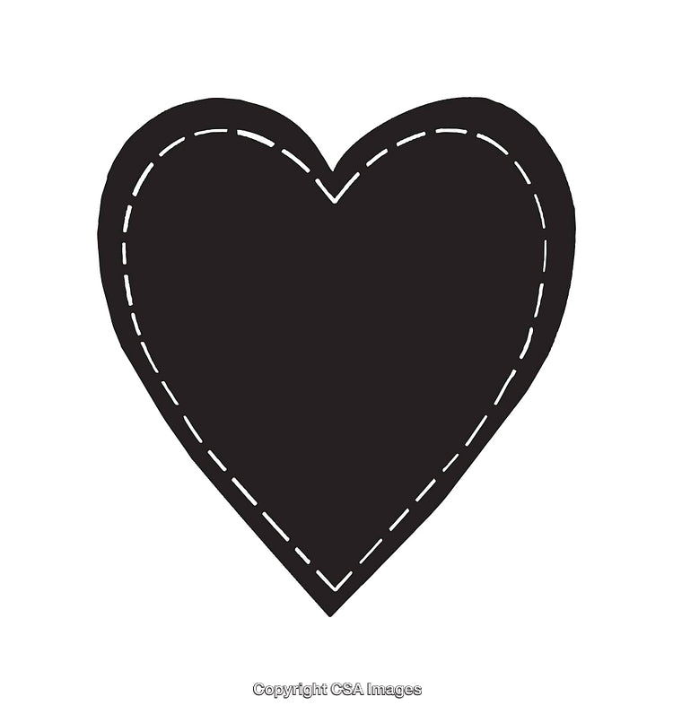 Black Heart Shape with Decorative Stitching, Isolated on White Background