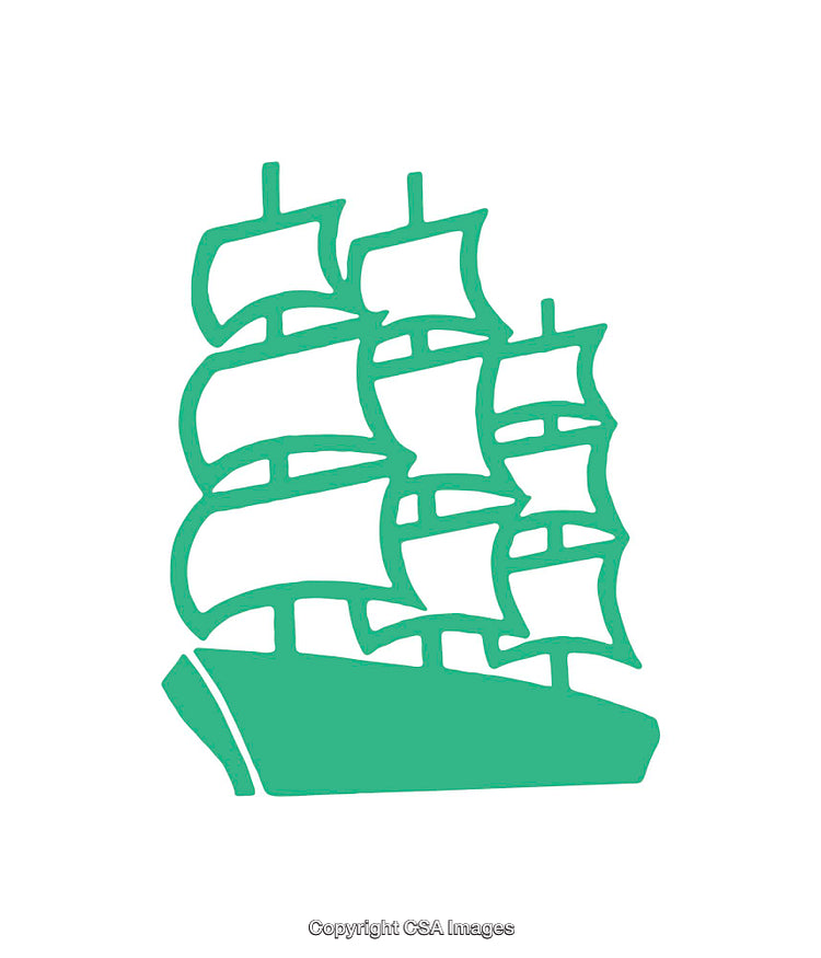 Simplistic Green Nautical Ship Icon with Sails and Minimalistic Style