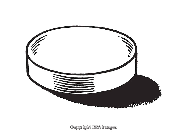 Black and White Line Art of a Hockey Puck with Shadow