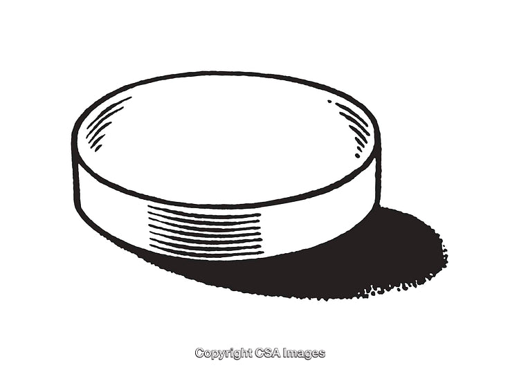 Black and White Line Art of a Hockey Puck with Shadow