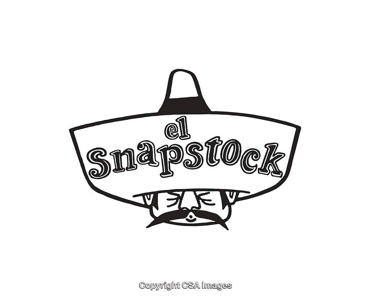 Minimalist Black And White Cartoon Illustration Featuring A Sombrero