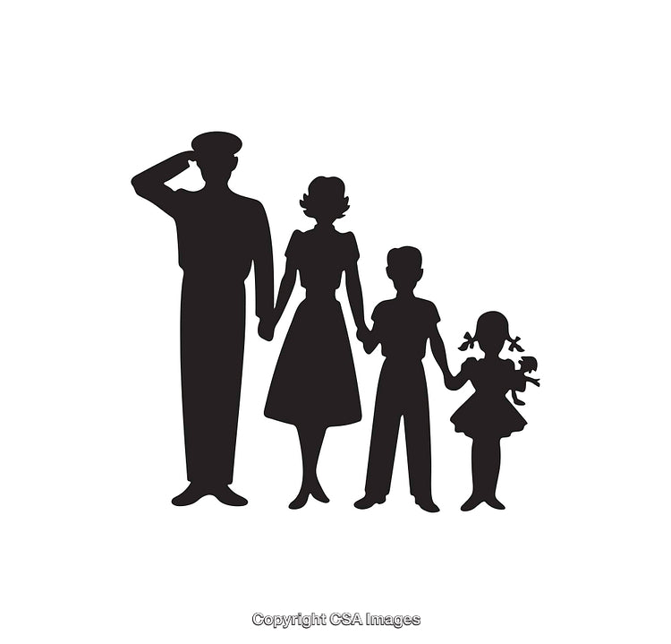 Silhouette of Family Holding Hands with Military Personnel