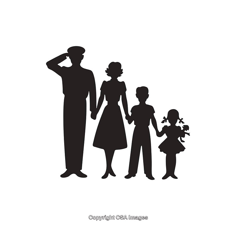 Silhouette of Family Holding Hands with Military Personnel