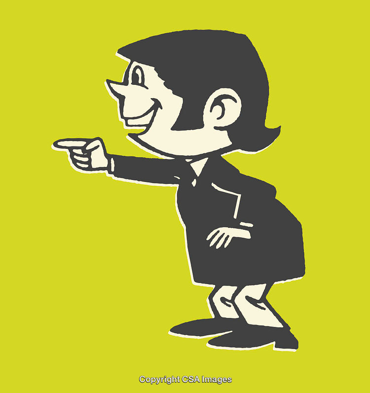Cartoon Character Smiling and Pointing Illustration on Vibrant Background