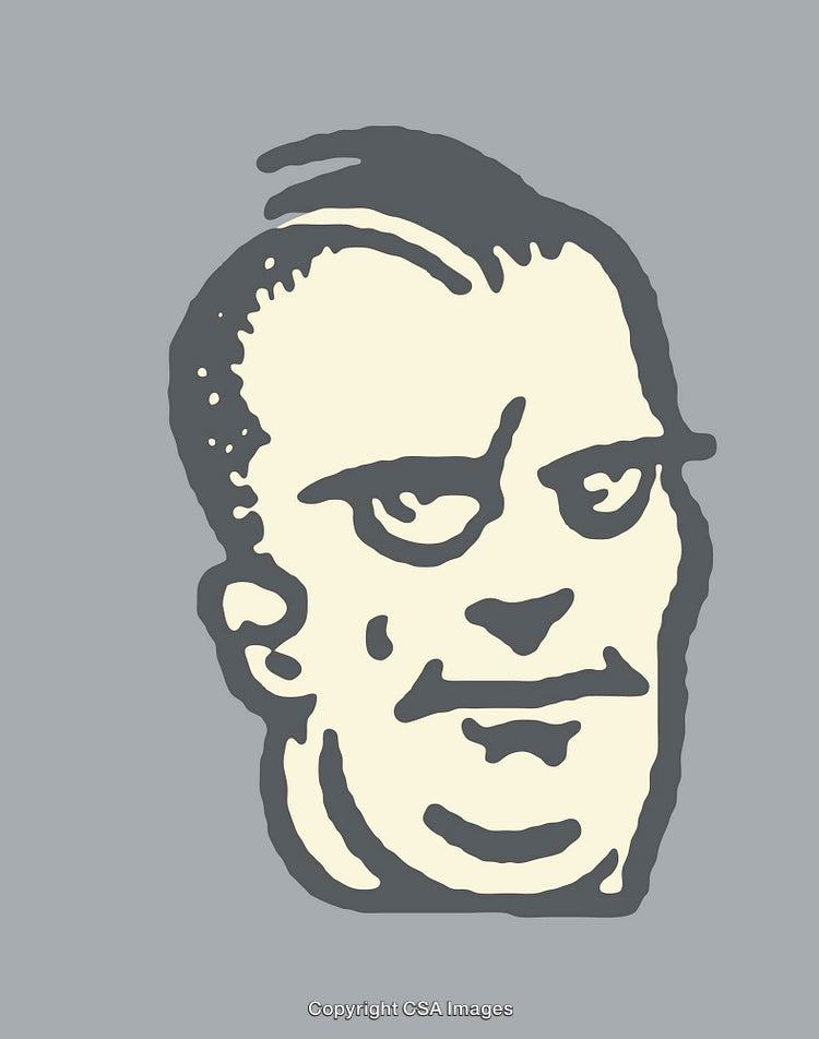Stylized Line Art Illustration of a Male Face on Gray Background