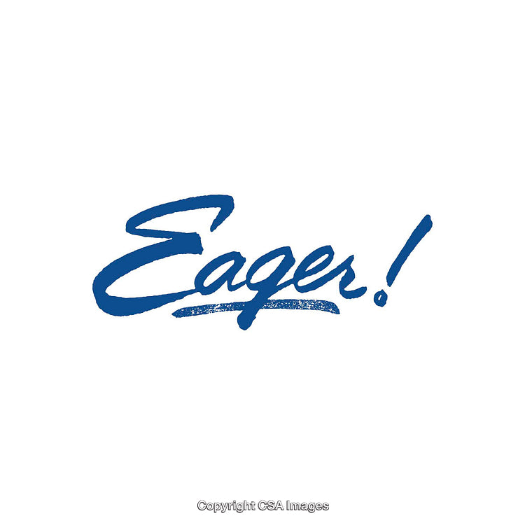 Handwritten Typography Featuring the Word 'Eager' in Blue Brush Script Style