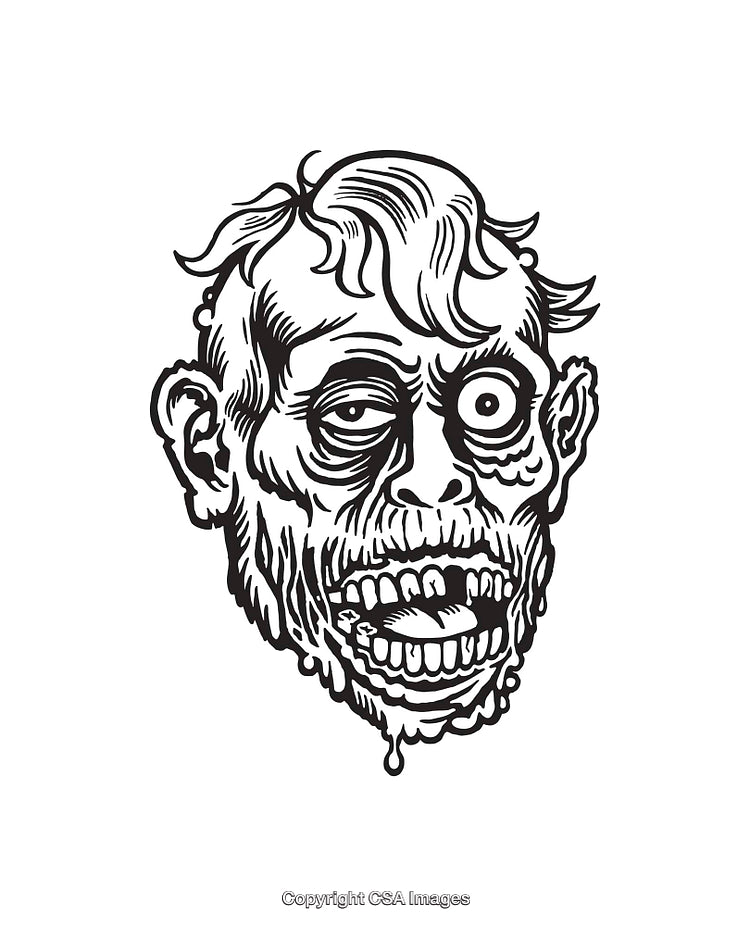 Black and White Illustration of a Creepy Distorted Zombie Face