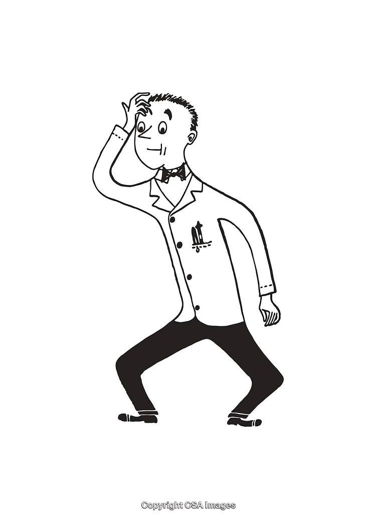 Black and White Cartoon of a Thinking Man in Formal Attire
