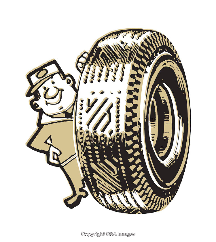 Vintage Illustration of a Cartoon Character with a Large Tire