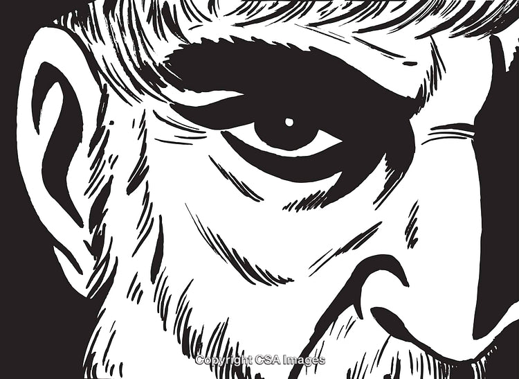 Detailed Black and White Portrait with Bold Expressive Features