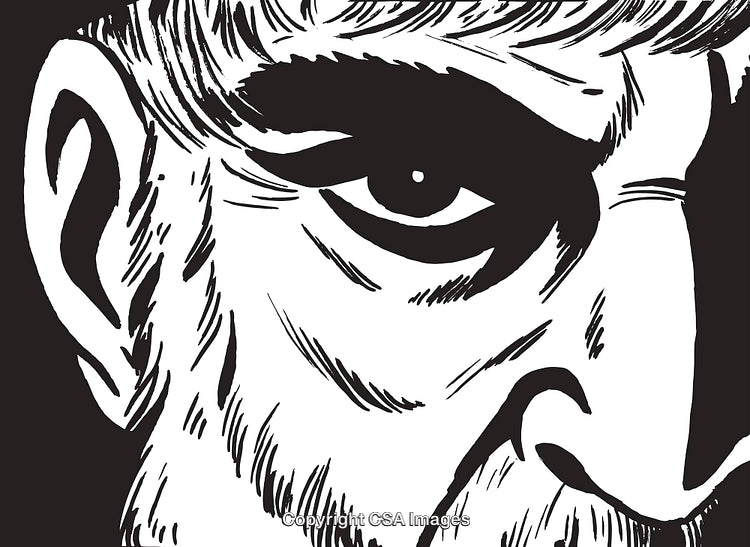 Detailed Black and White Portrait with Bold Expressive Features