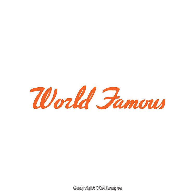Orange Script Text of World Famous on White Background