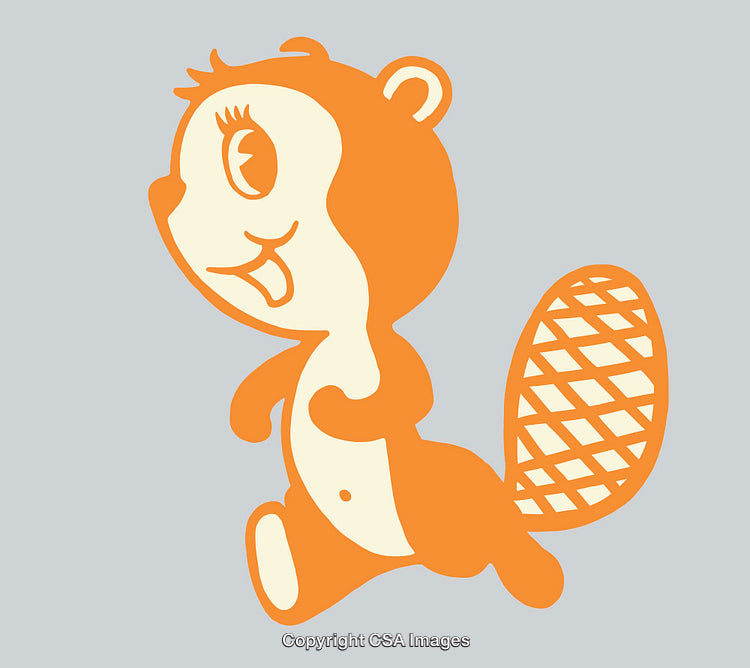 Cartoon Beaver Illustration in Orange and Beige Over Gray Background